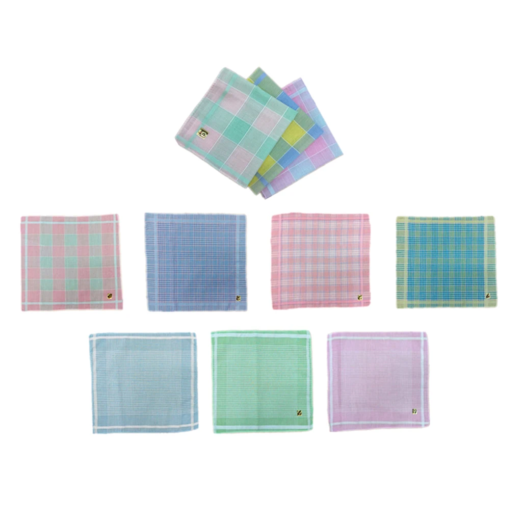10x Classic Soft Cotton Handkerchiefs Plaid Pocket Square Hankies Gift Set