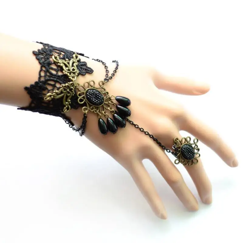 Retro Gothic Punk Lace Beads Slave Bracelet Harness Bracelet Bangle