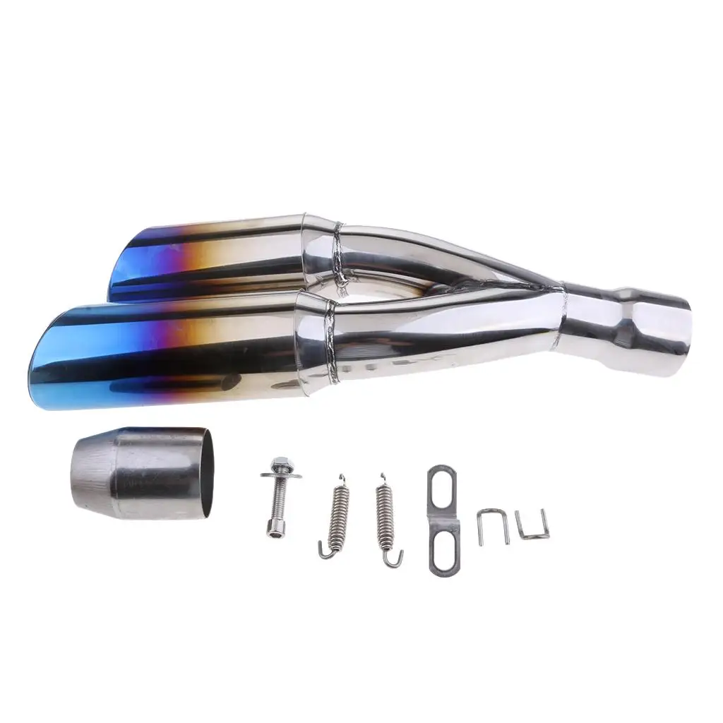 Universal Blue Stainless Dual-Outlet Exhaust   1mm 2`` Inch