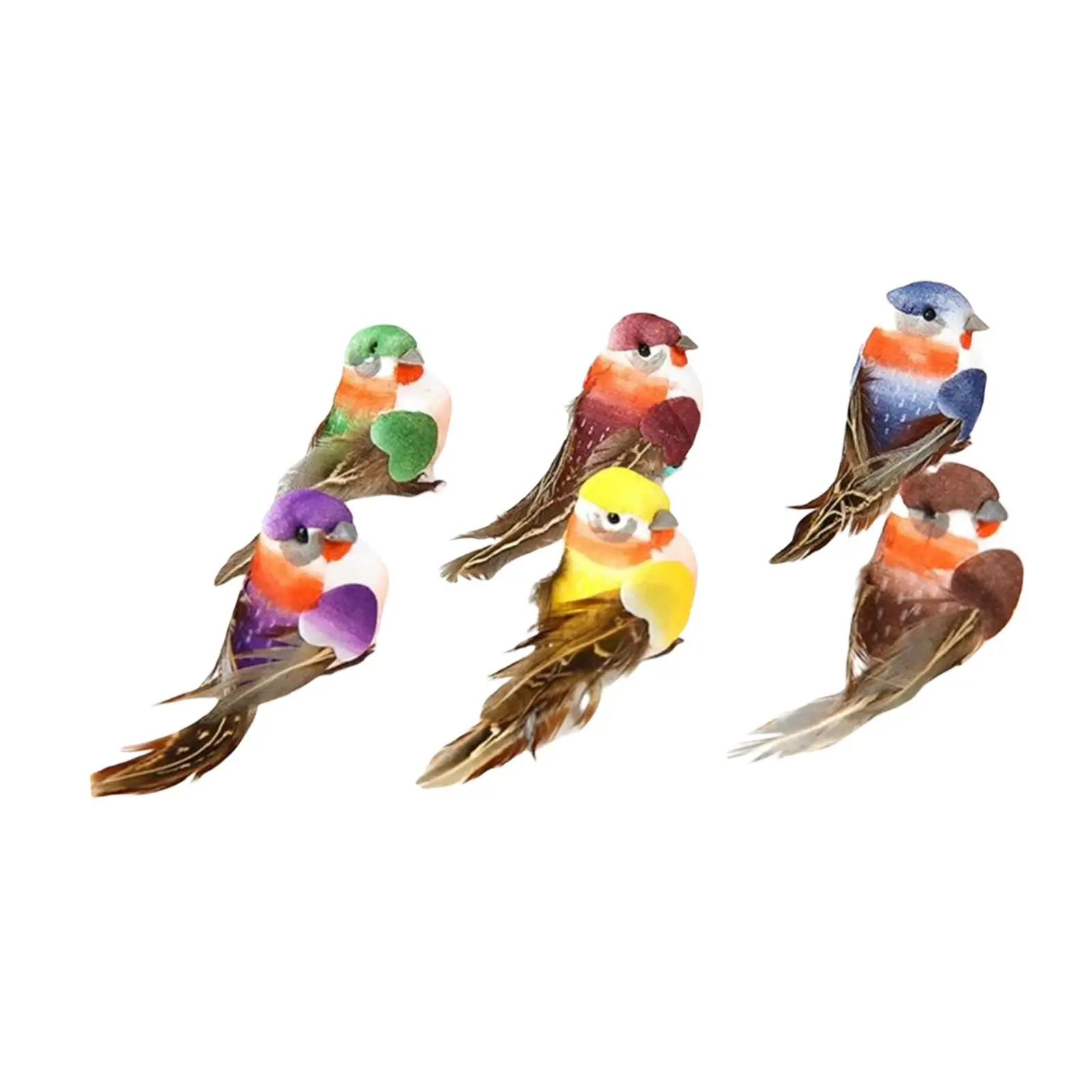 6x Artificial Feather Bird Statue Garden Figurine Decorative Arts for Indoor