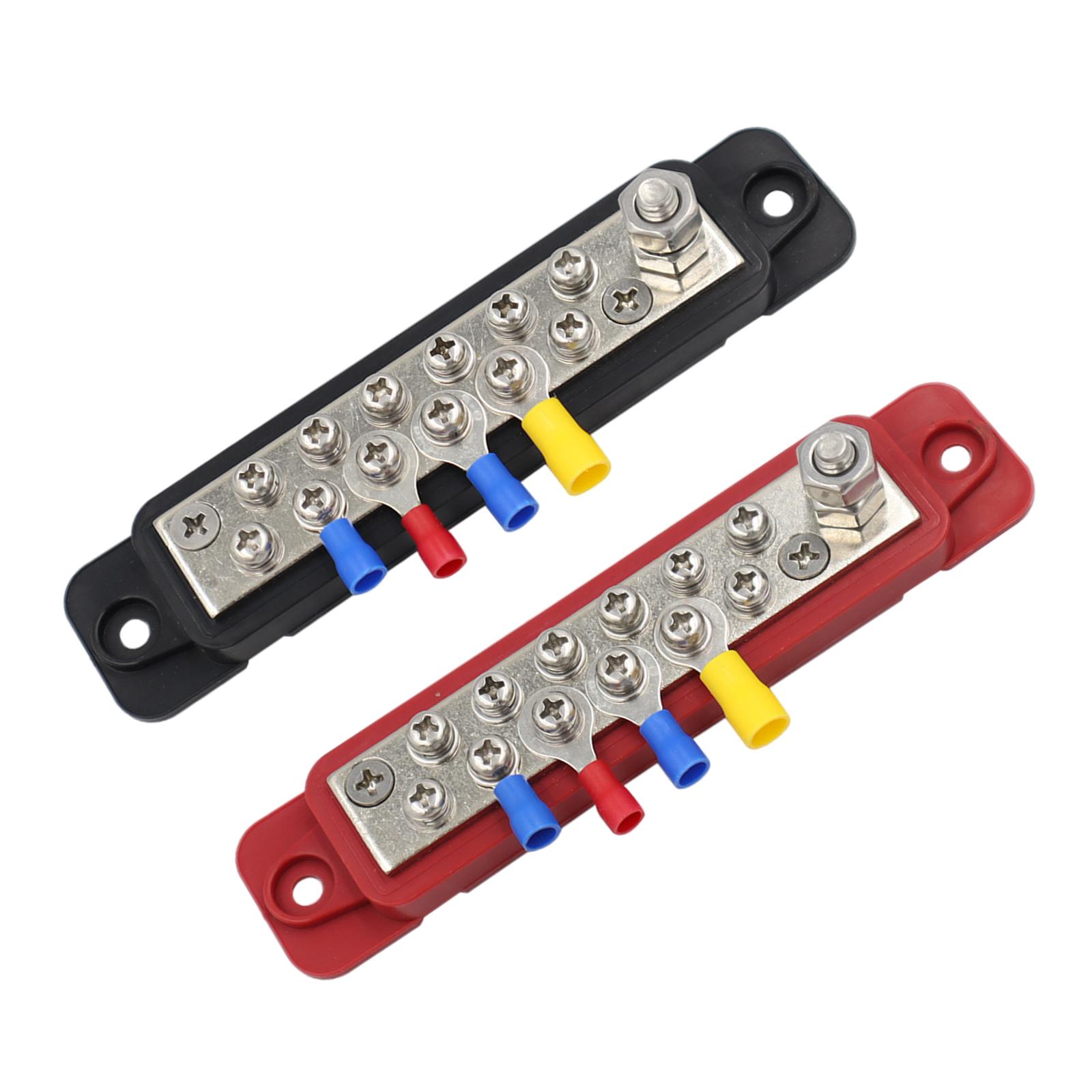 1 Pair 12 Terminal Power Distribution Block Red & Black 48V DC Buss Bar with Terminal