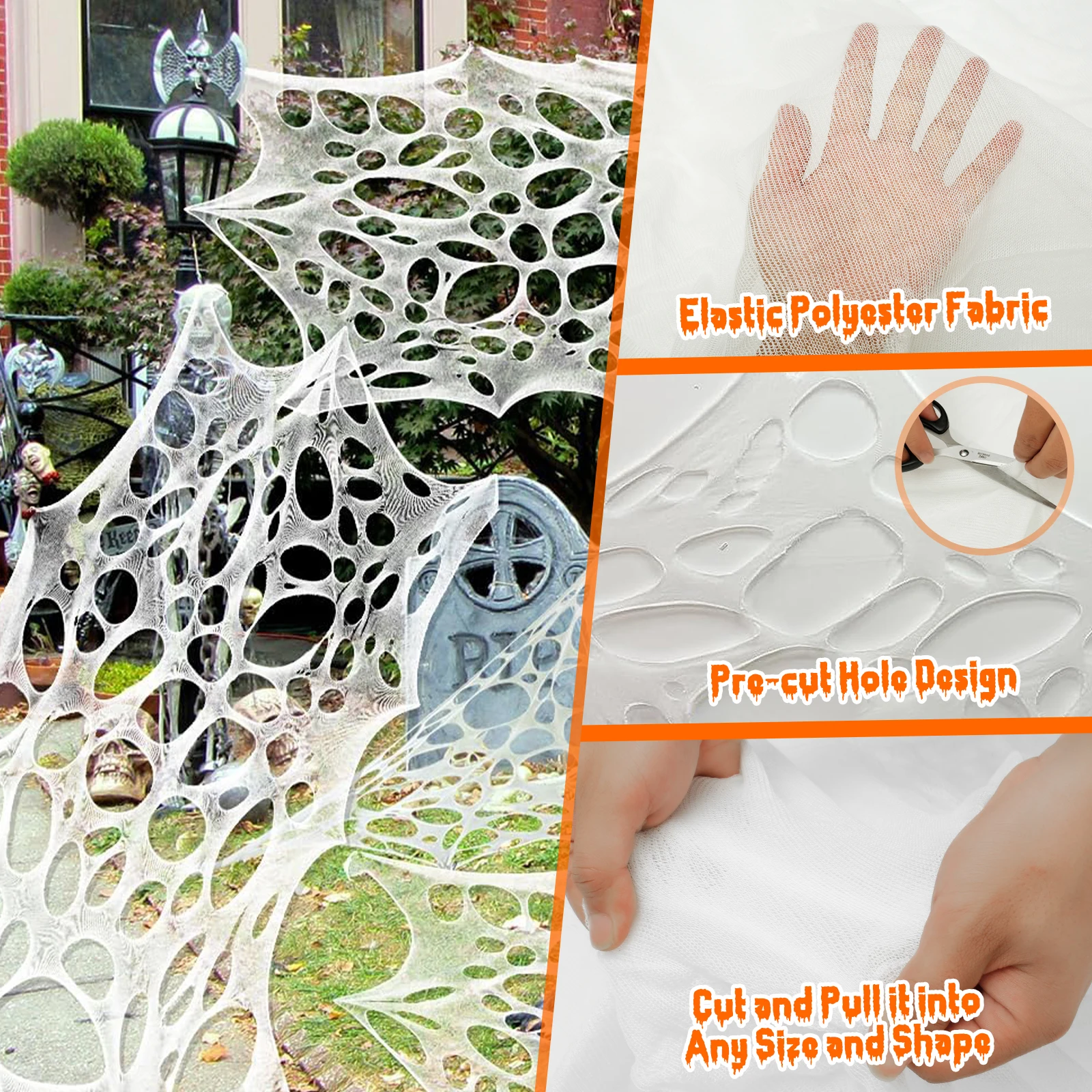 Spider Web Halloween Decorations Outdoor Stretchy Spiders Netting Reusable Washable Spider Web for Halloween Haunted House Decor