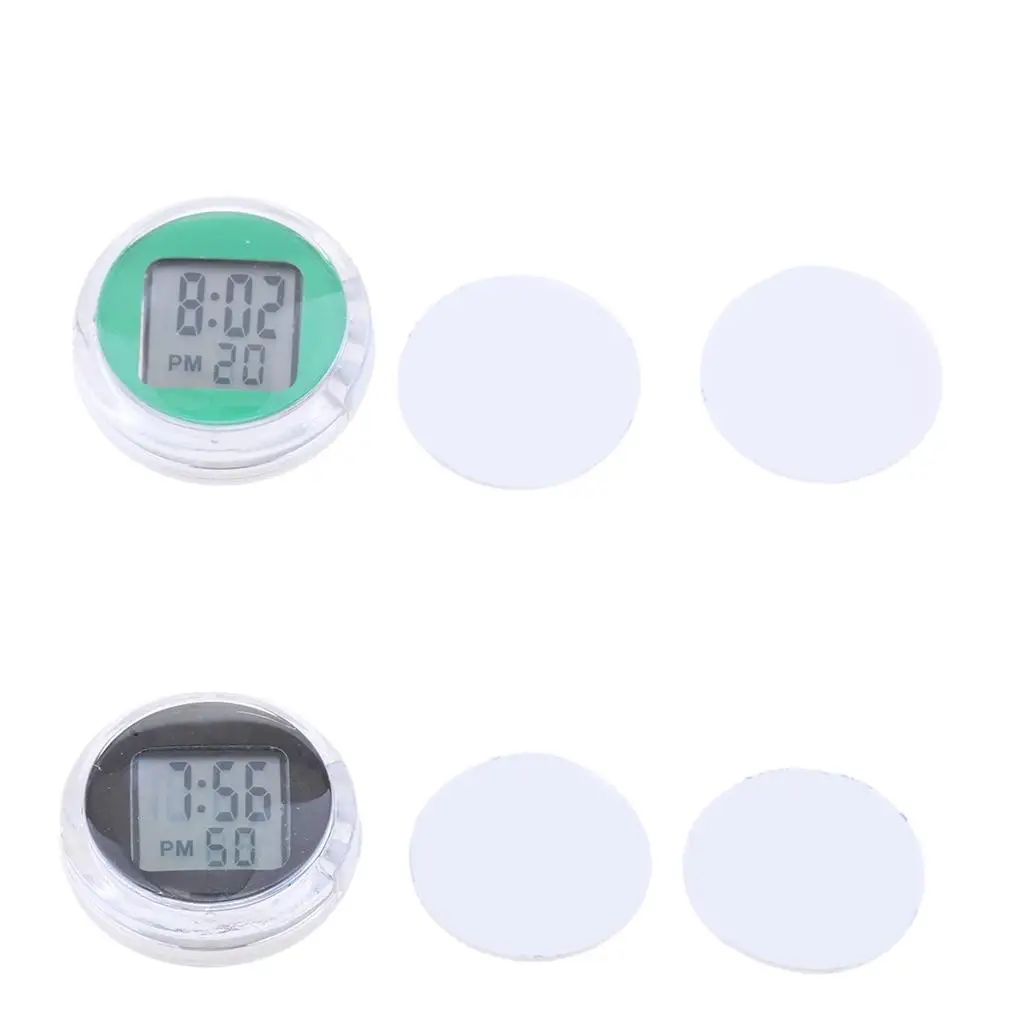 2pcs Waterproof Motorcycle Clock - Motorbike Mini Watch,  Digital Clocks, Dia of 1inch (Black & Green)