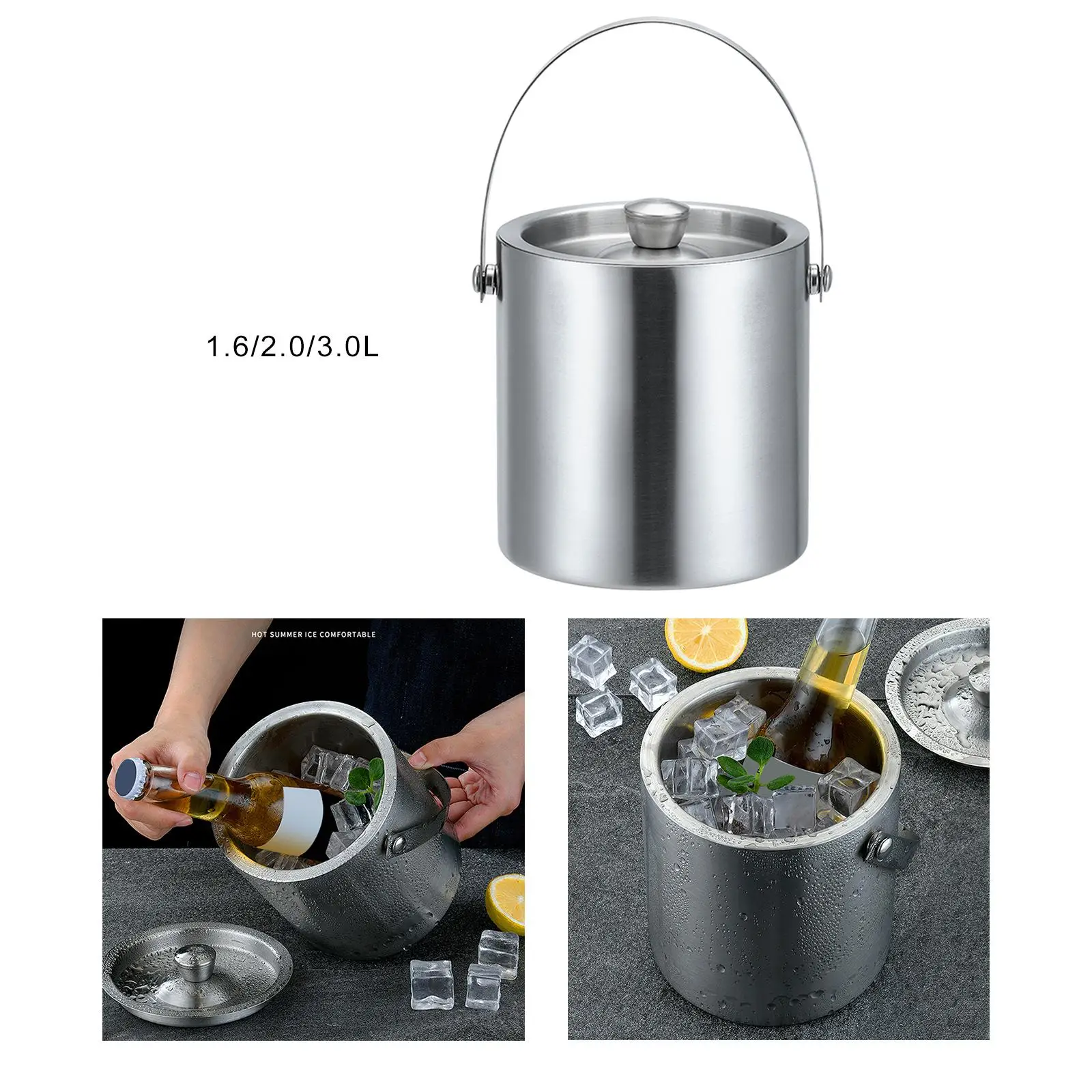 Stainless Steel Ice Bucket with Lid Double Wall Insulated Drink Tub Beverage Tub for Chilling Beer Champagne Party Event Camping