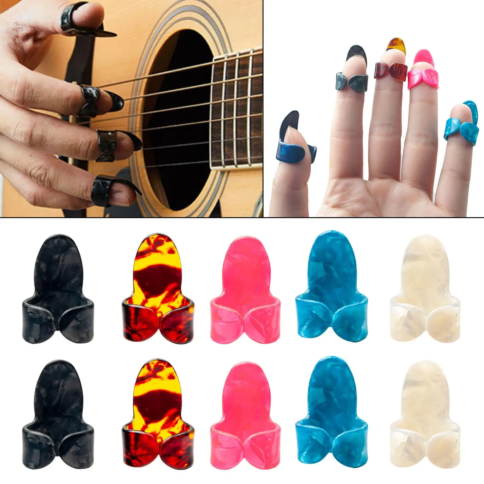 Set of 10 Professional Guitar Pick Plectrums Fingertips Protector Thumb Finger Picks for Acoustic,Electric, Classic Guitar Banjo