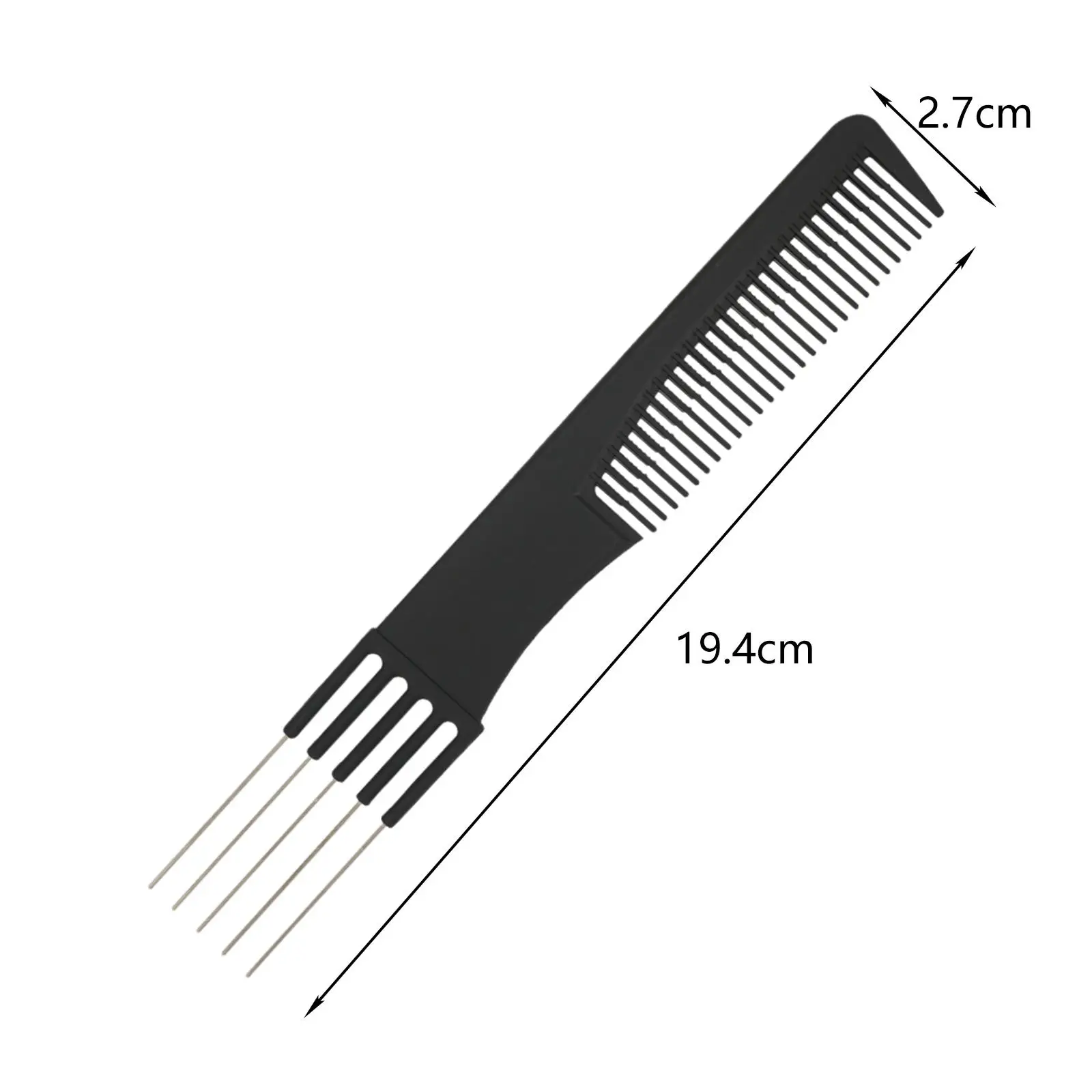 Lift Teasing Comb for All Hair Types with 5 Steel Pins Hair Styling Tools Carbon Comb Gripper Hair Pick for Barber Salon Home
