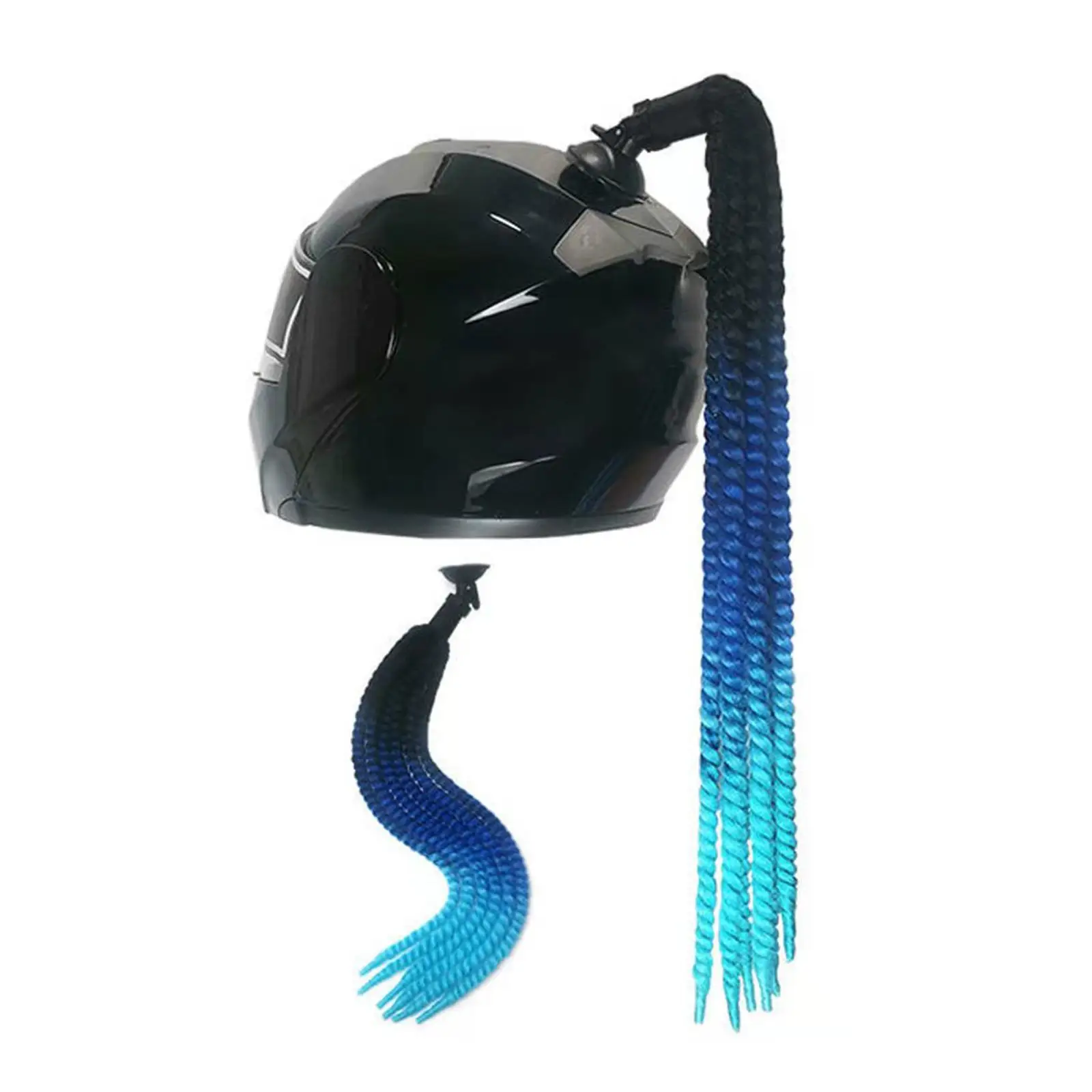 Helmet Pigtails Cosplay Wig Punk with Suction Cup 22inch Fit for Motorcycle