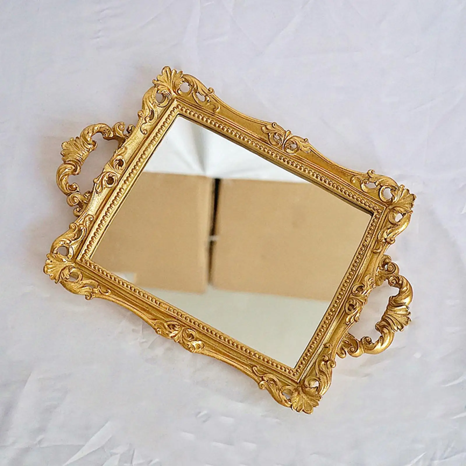 Mirror Tray Golden Multipurpose Decorative Tray with Handle for Living Room
