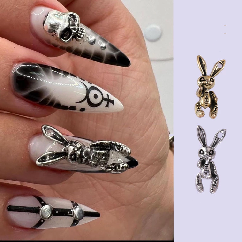 Best of 10pcs Kawaii Skull Rabbit Nail Art Decoration 3D Punk Gold / Silver Metal Bunny Nail Jewelry DIY Pierced Nail Accessories Reviews & Tips