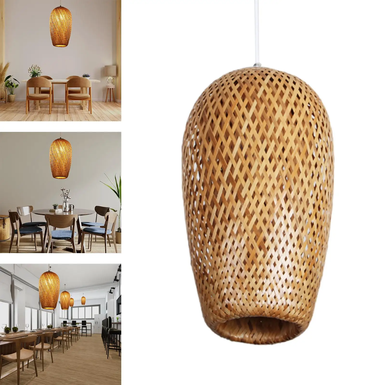 Hand Woven Bamboo Pendant Light Lamp Shade Ceiling Lamp Hanging Chandelier for Restaurant Kitchen Dining Room Decor