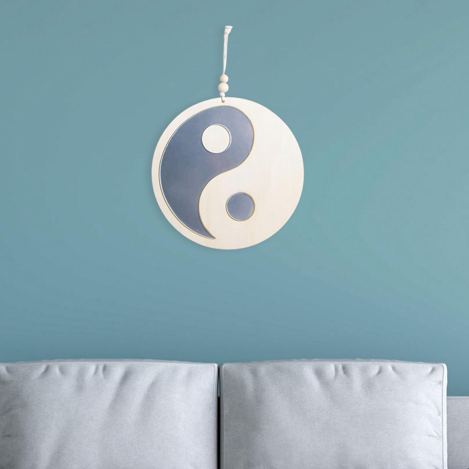 Tai Chi China Pattern Wall Hanging Mirror Round Wooden Mirror for Apartment