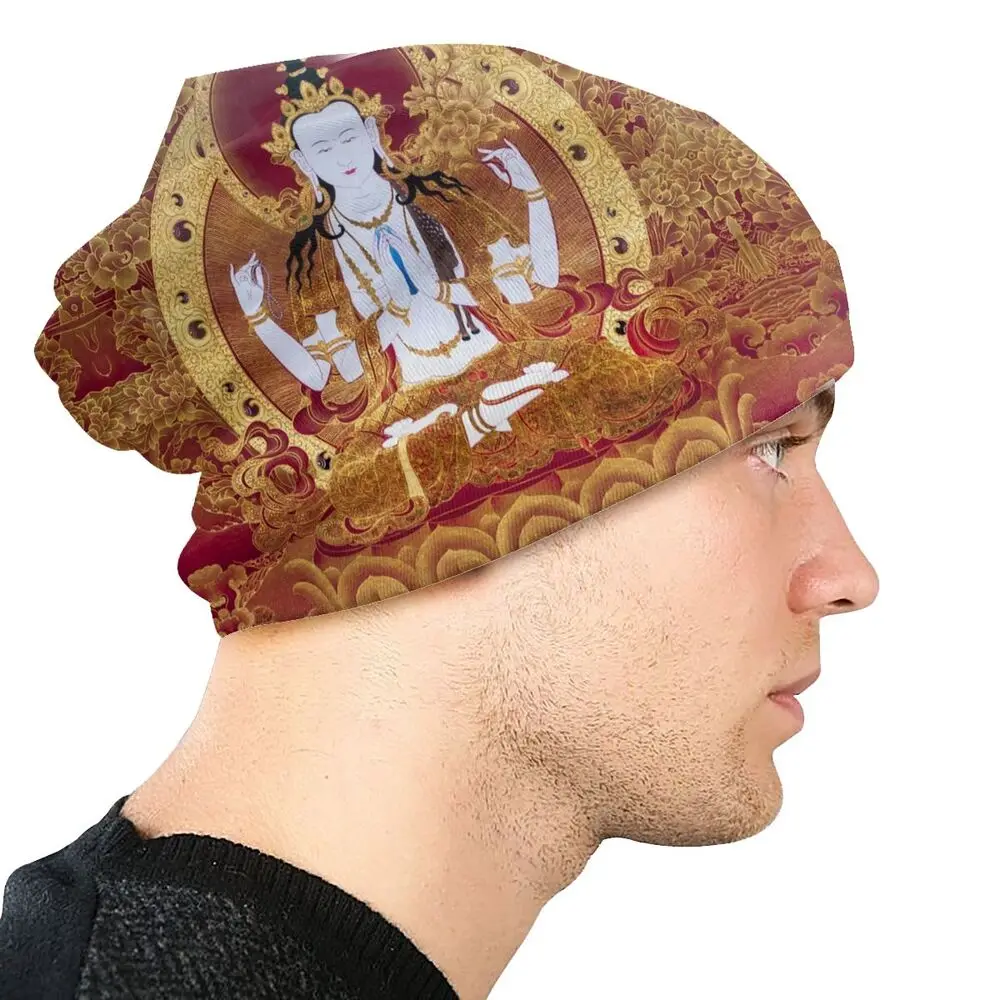 Buddhist Buddhism Thangka Art Bonnet Femme Hip Hop Knitted Hat For Men Women Warm Winter Buddha Meditation Spiritual Beanies Cap true religion skully hat