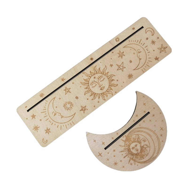 G92F Wooden Tarot Card Stand Holder Moon Phases Altar Base Moon Shape and Rectangle Cards Holder for Witch Divination Tools