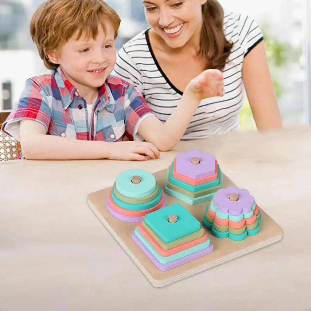 Preschool Toddler Toys Shape Color Recognition Stack Geometric Board Blocks