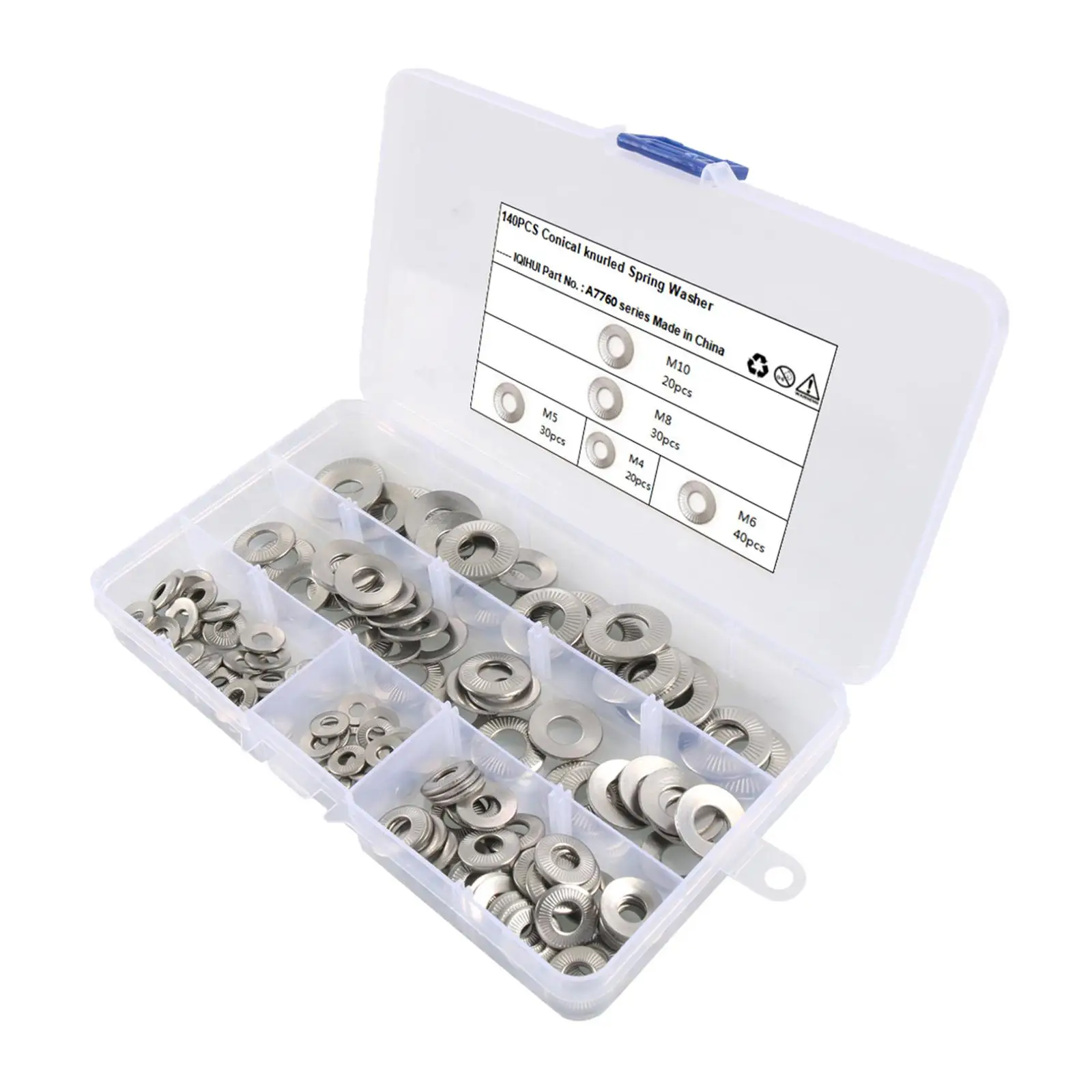 140 Pieces M4 M5 M6 M8 M10 Disc Spring Serrated Lock Washer with Case for Construction