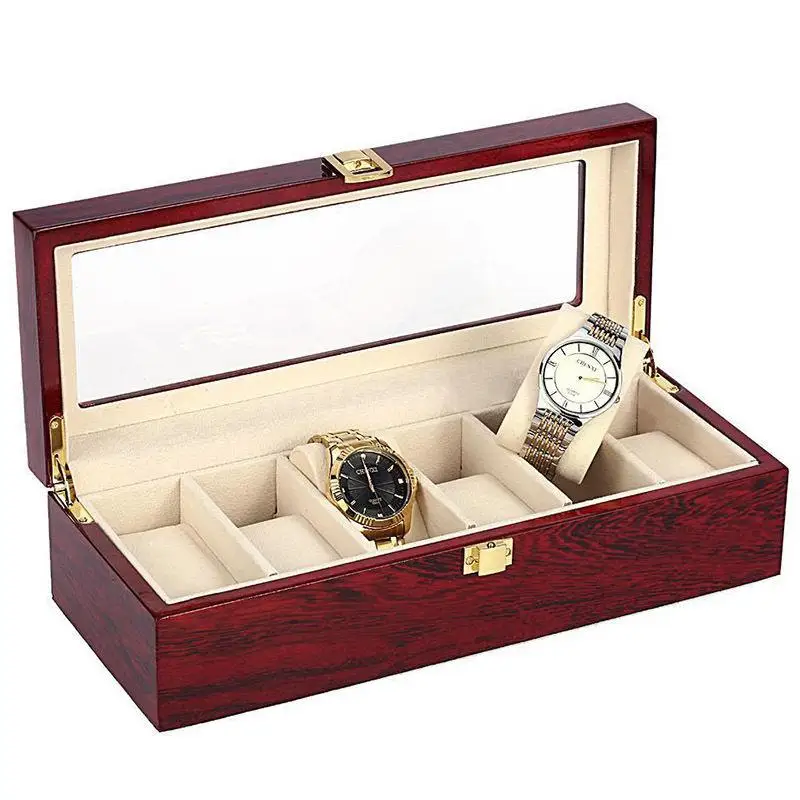 Luxury 6 Compartments Wine  Display Case Wood Jewelry Storage Organizer with  Lid 