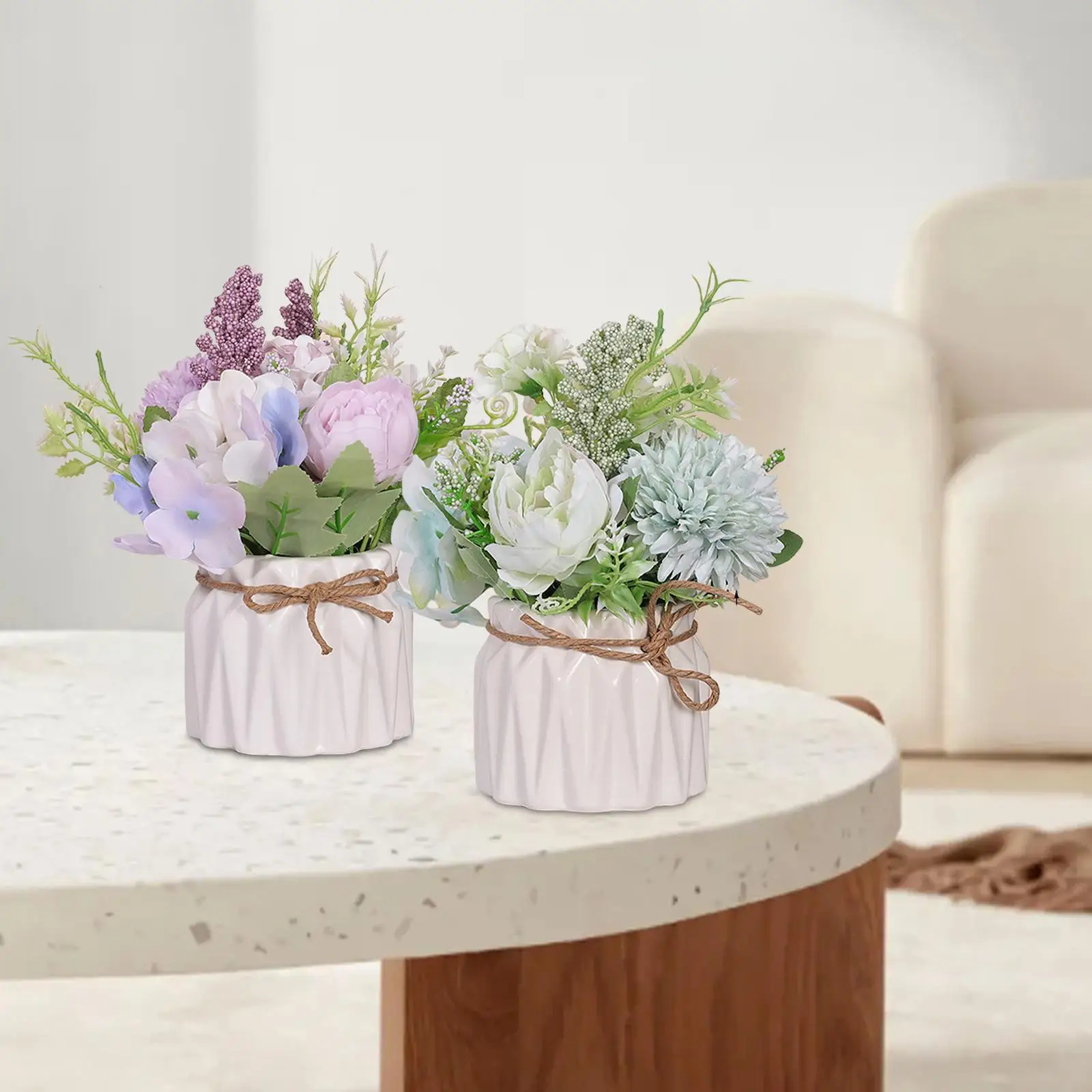 Mini Artificial Flowers Hydrangea Bonsai, with Ceramic Vase Plant Floral Arrangement, for Home Party Decor Ornament Gift