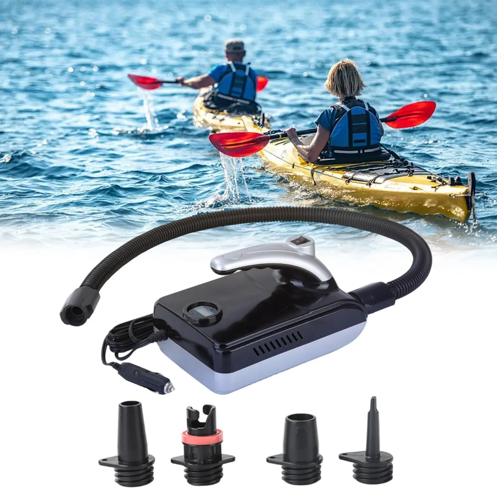 0~20PSI Electric Air Pump Digital 10A W/ 4 Nozzles W/ Display Electric Pump Inflator Deflator for Boat Paddle Board Pools Toys