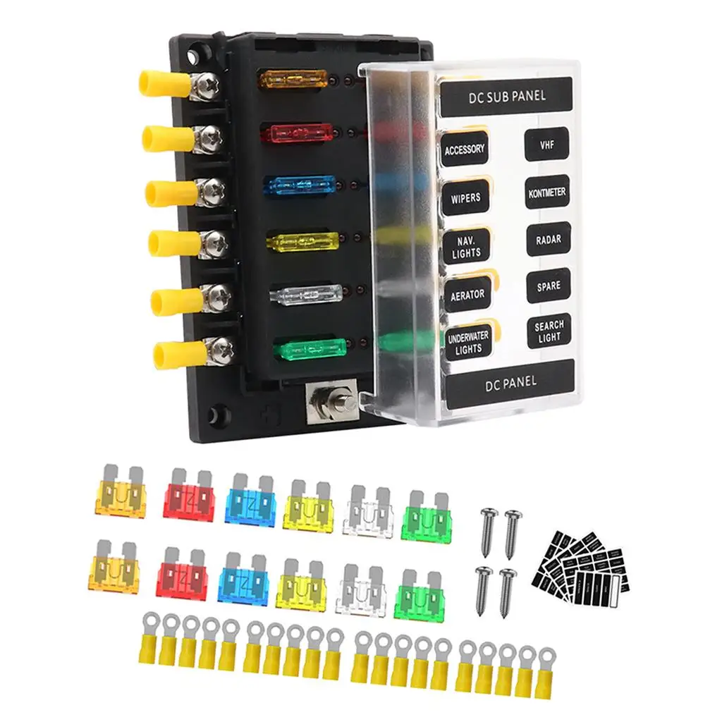 12 way fuse fuse box with negative bus, waterproof