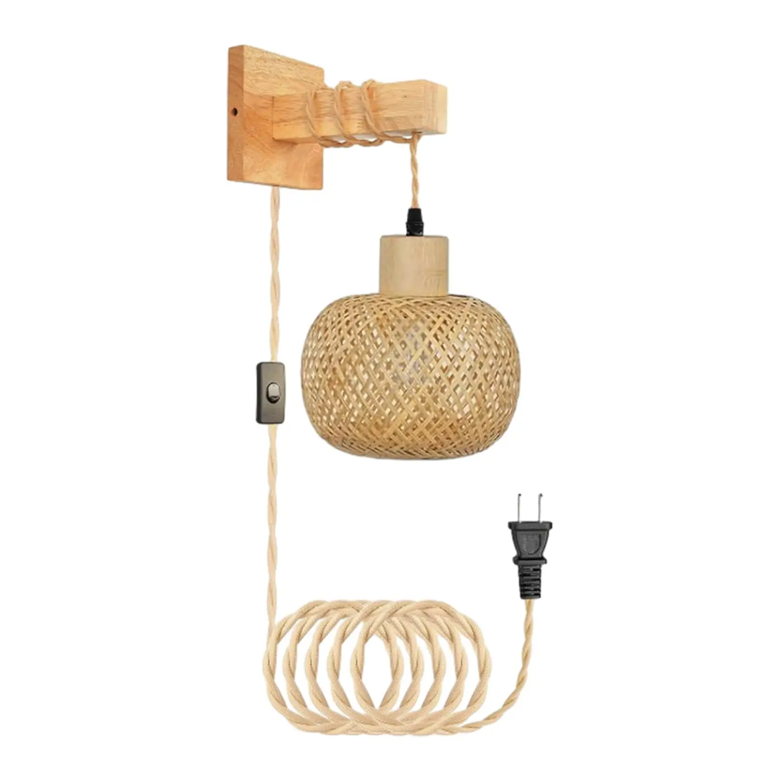 Bamboo Wall Sconce Decorative Bedside Light Fixture Farmhouse Hanging Lamp for Reading Farmhouse Bathroom Home Living Room