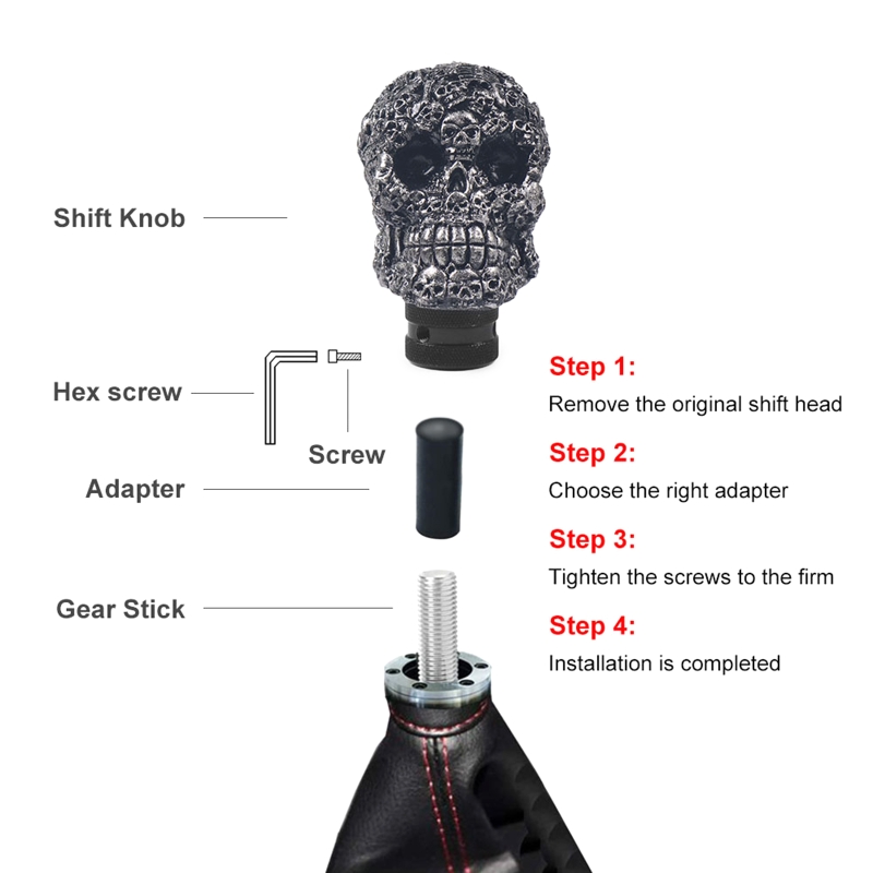 thumbnail image 2 of JDM Skull Head Manual Car Gear Stick Shifter Knob - Universal Fit, Black Resin 2 of 2