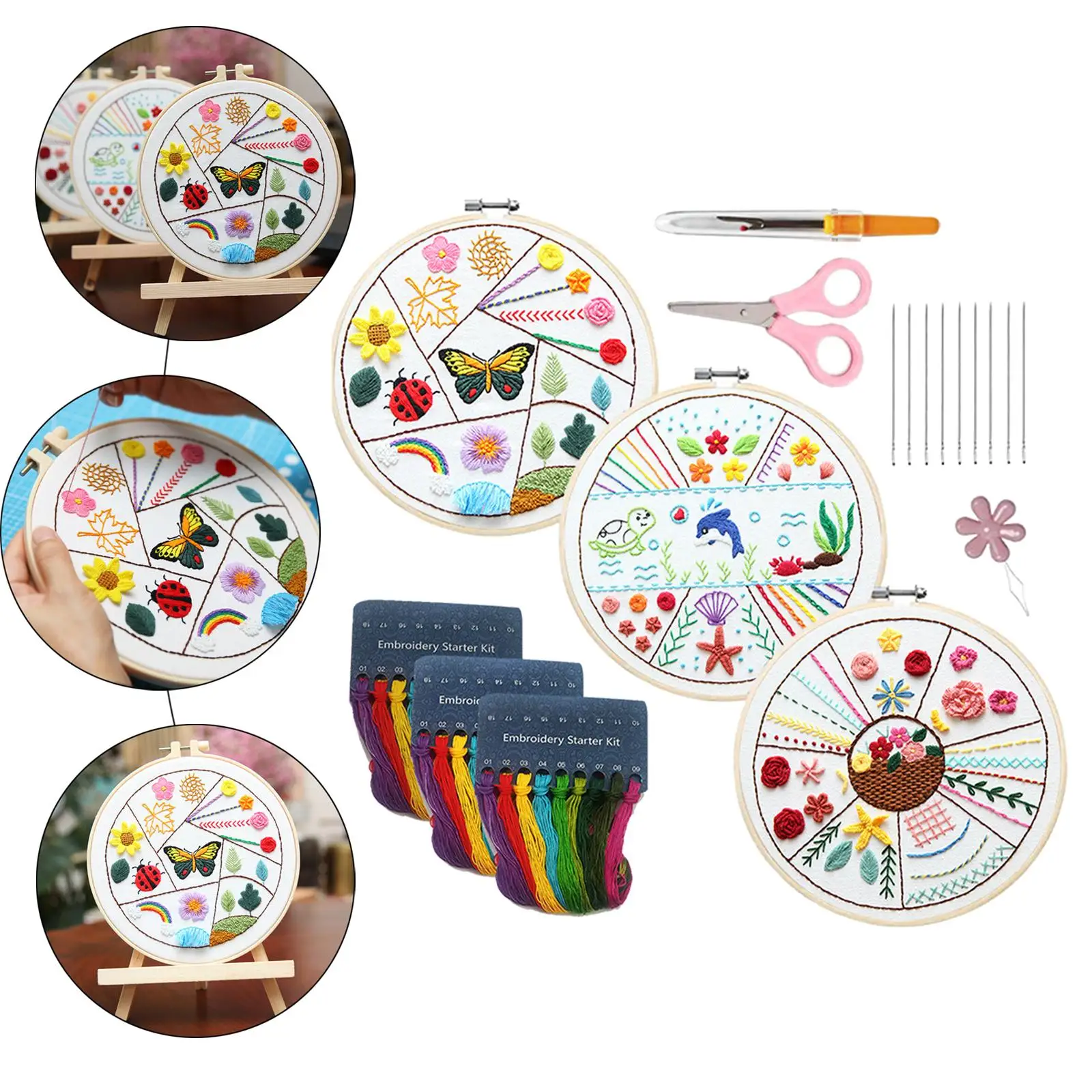 Embroidery Stitch Practice Kit with Pattern Decoration Durable Gift with Embroidery Hoop for Beginners Needlework DIY Practice