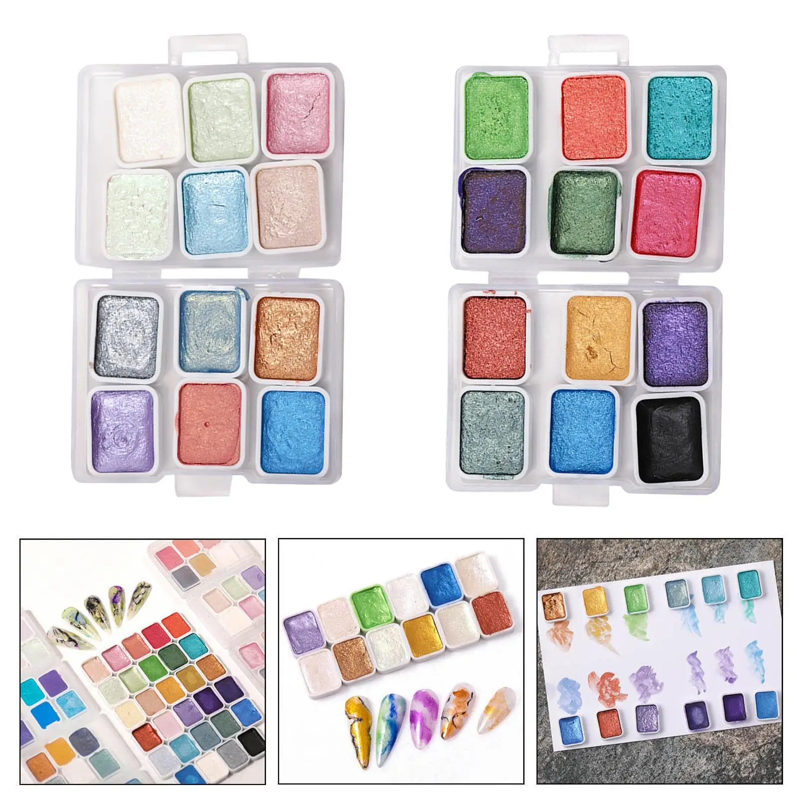 Watercolor Paints Set Shimmer Lightweight Portable Professional Solid Palette for Manicure Decor Travel Beginners Kids & Adults