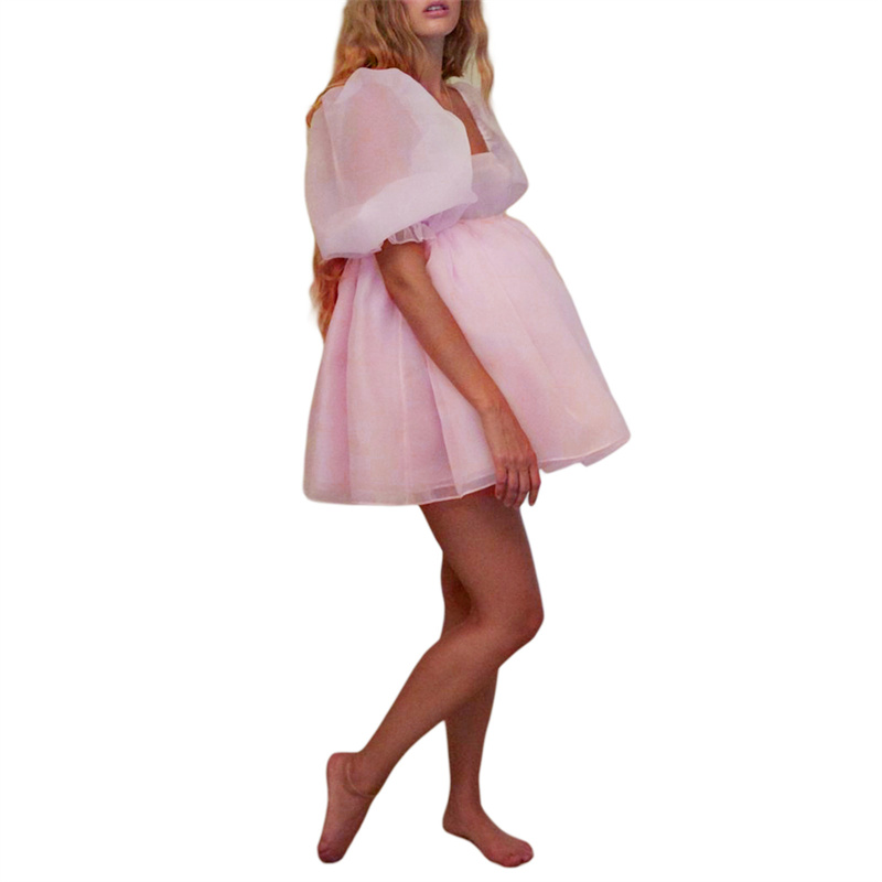 Puffy Dresses for Women y2k Aesthetic Solid Color Square Neck Bubble Sleeve Dress Sweet 2000s Party Dresses Streetwear