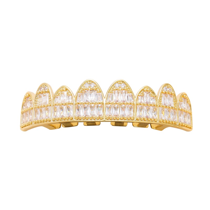 HipHop vereist t Quadrat Zirkon Zahn grillz Körper Piercing Schmuck Vampir echte vergoldete Zähne Grills oben unten Kappe gesetzt – Detail 8