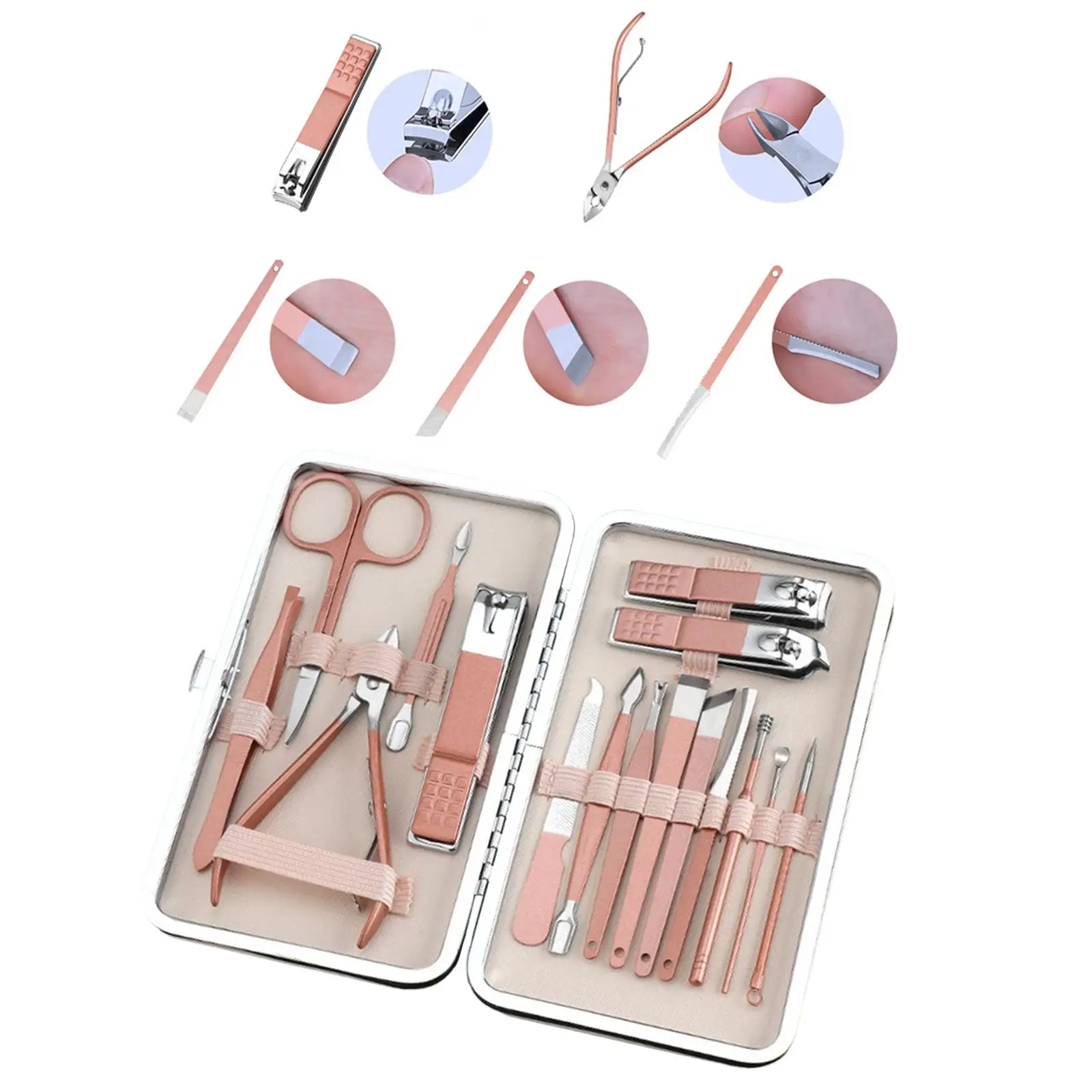 Manicure Set with Case Multifunction Nail Clippers for Gift Parents , Aureate 18 pieces