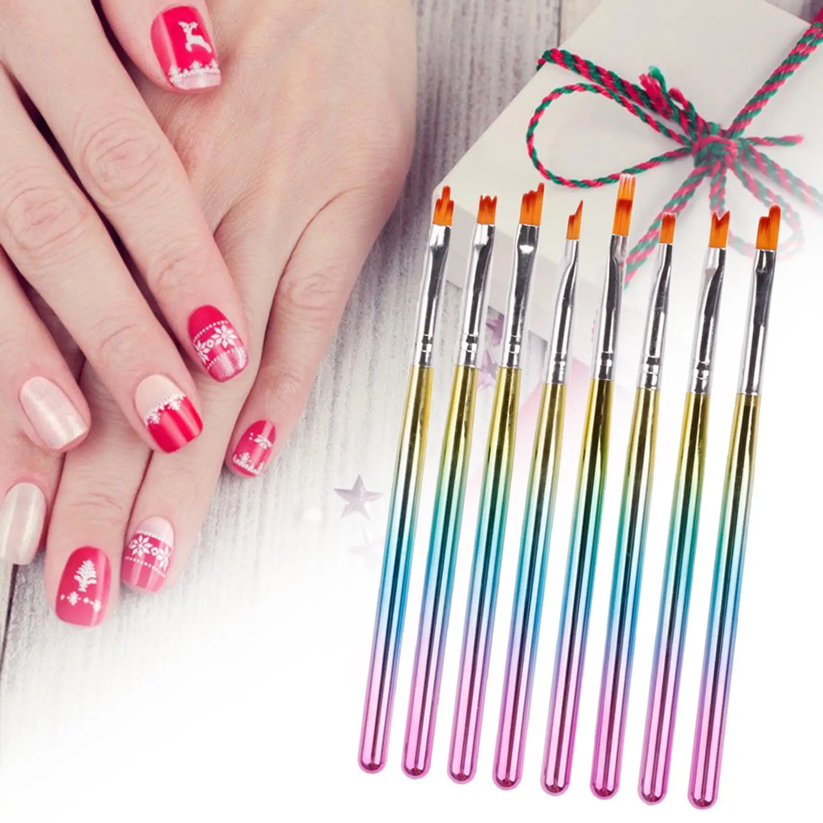 8Pcs Nail Art Brush Pen Manicure Striped Pattern Acrylic Nails 3D UV Gel Painting Pen for Professional Salons Beginner Girls