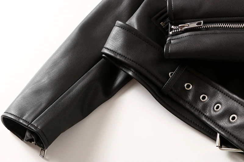 Women Black Leather Jacket Spring Autumn Lapel Short Moto Biker Coat Female Slim Long Sleeve Streetwear Faux Leather Jackets