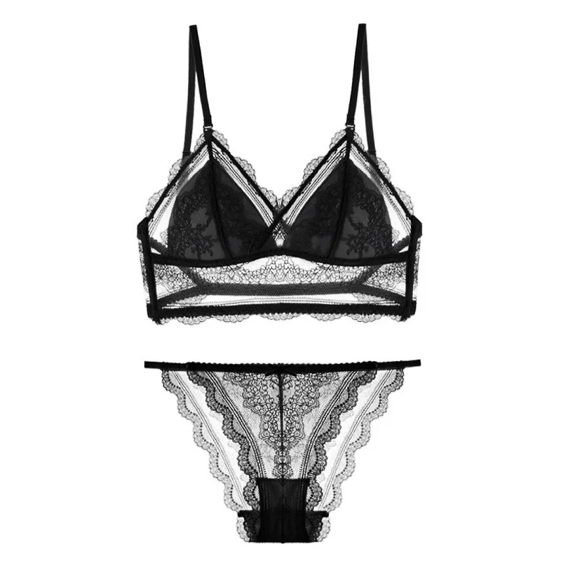 2022 Explosions U-shaped Beautiful Back Underwear Sexy Lace Thin Bra Without Rims French Triangle Cup Bra Set plus size underwear sets