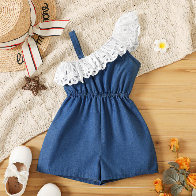 Toddler Girl Schiffy Design One Shoulder Denim Strap Dress