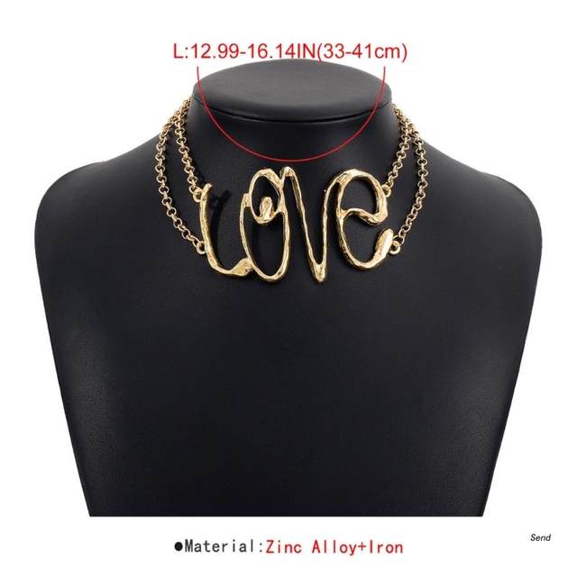 Stainless Steel Letter Love Lock Pendant Thick Chain Necklace Female Fashion Retro Exaggerated Punk Style Party,Temu