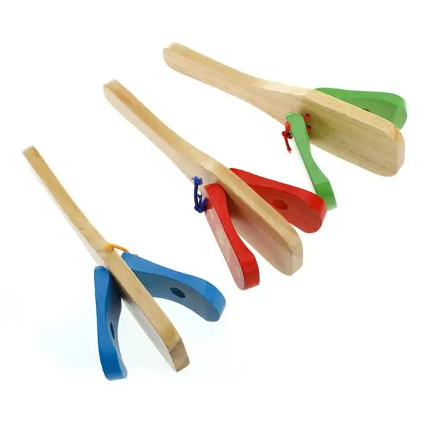 Kids Musical Percussion Instrument Wooden Castanet Clapper w/ Handle