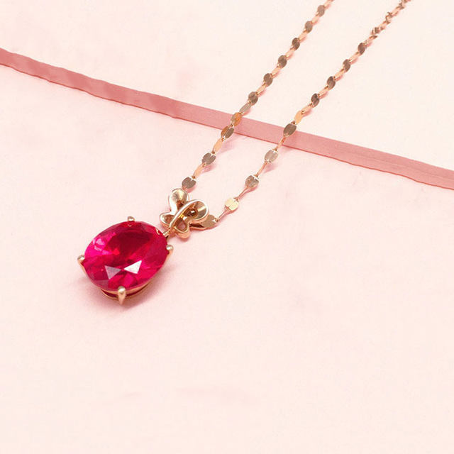 585 Purple Gold Plated 14K Rose Gold Inlaid Oval Ruby