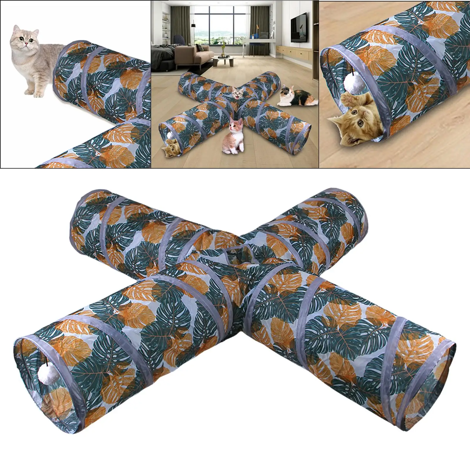 Soft Cat Tunnel Tube Collapsible Pet Toy Play Tent Bed with Ball Small Animals for Indoor Rabbits Hedgehog Rats Chinchilla