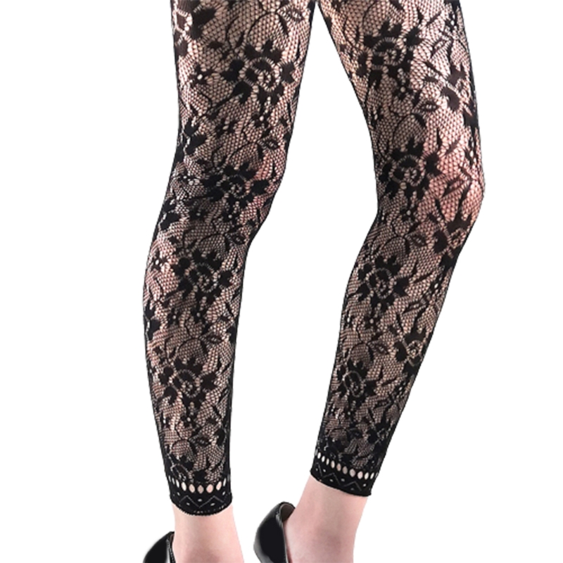 Frauen sexy hohe Taille Fisch netz fußlose Leggings Blume Jacquard gemustert Mesh Netz Strumpfhose schwarz Knöchel Strumpfhosen Strumpf – Detail 9