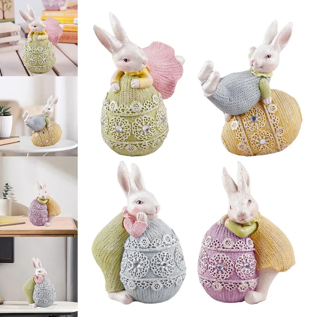 Resin Bunny Decorations Spring Easter Decor Figurines Tabletop for Party Home Holiday