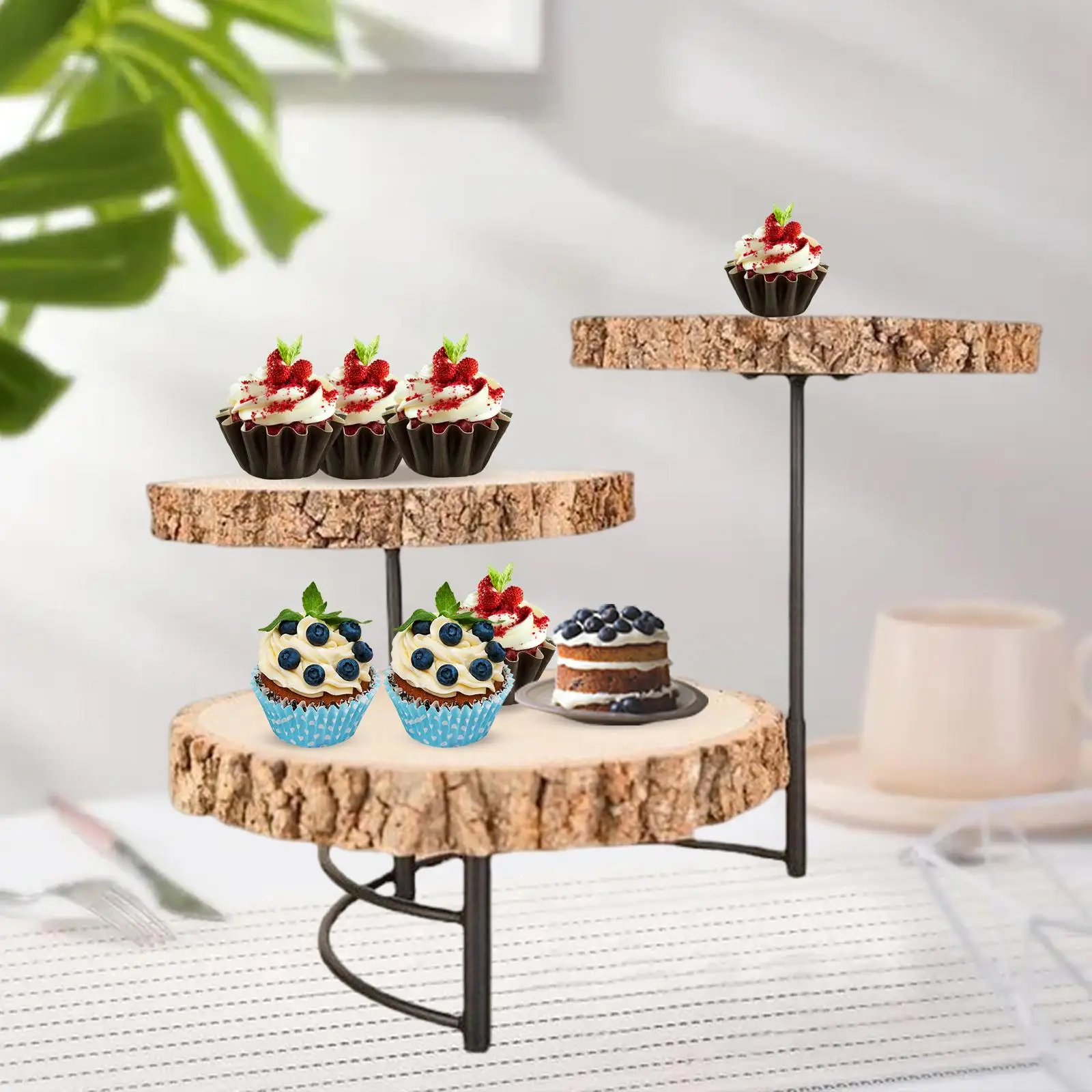 Solid Wooden Tray 3 Tier Serving Platter Fruit Dessert Tray Household Cake Pedestal Stand Wedding Dessert Birthday Cake
