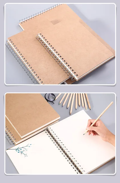 A4 Chinese Style Sketchbook Spiral Notebook Inner Blank 100GSM Kraft Paper  Cover School Supplies Pencil Drawing Notepad - AliExpress