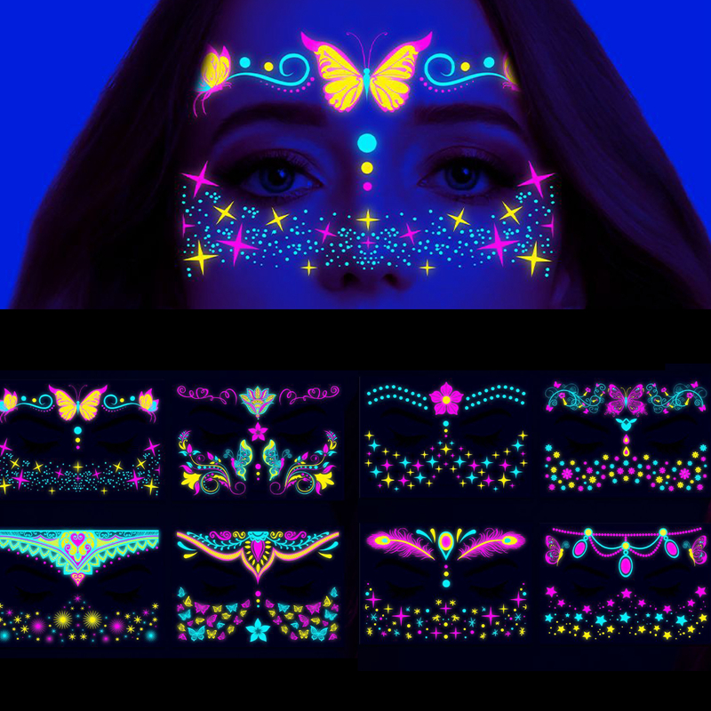 Best of Fluorescent Waterproof Face Tattoo Sticker Temporary Face Sticker For Halloween Music Concert Party Night Club Makeup Tattoos Reviews & Tips