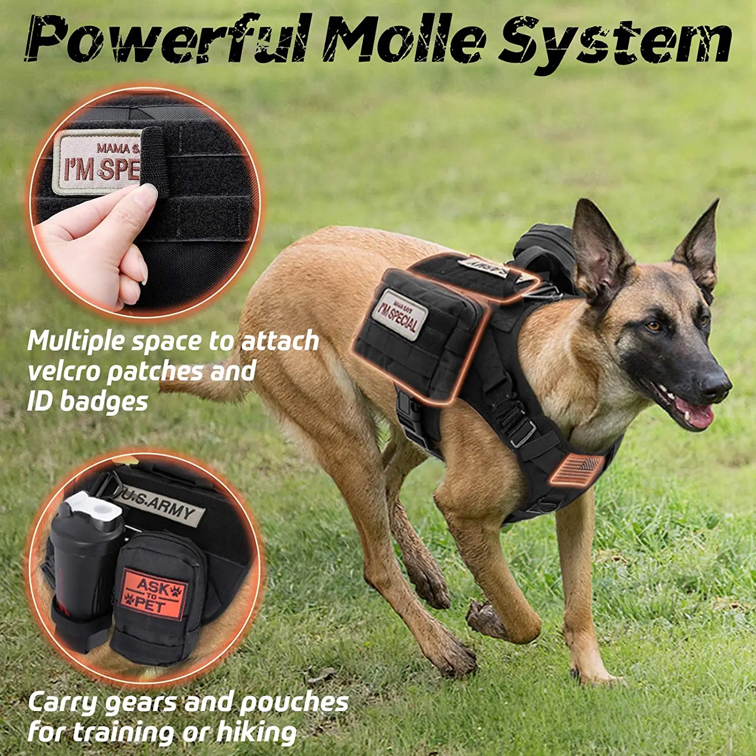 Tactical Dog Harness And Leash Set Military Training MOLLE K9 German Shepherd Pet Large Dogs Metal Buckle