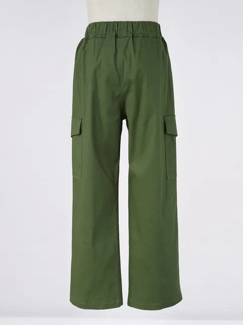 DPOIS Girls' Cargo Pants Wide Leg Jogger Pants Hip Hop Dance Trousers Army  Green 4-5 