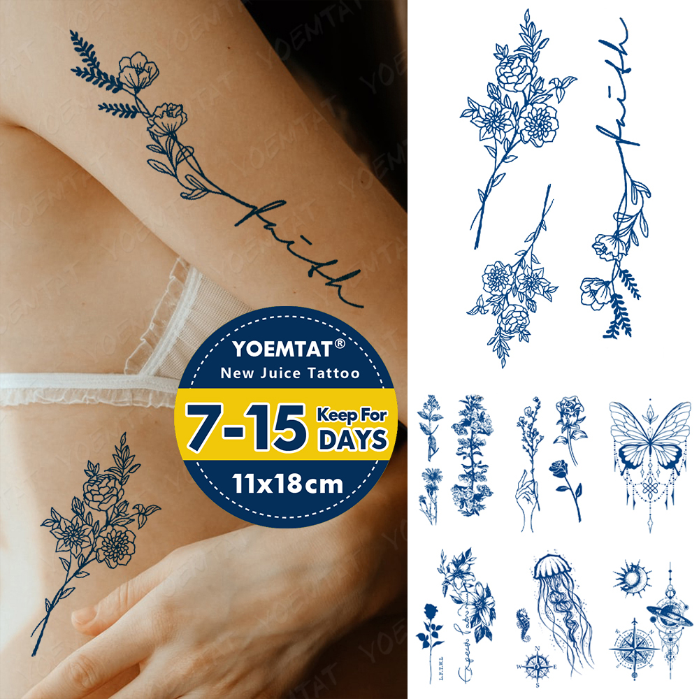 Best of Waterproof Temporary Tattoo Sticker Juice Lasting Ink Flower Line Arm Genipin Herbal Semi-Permanent Glitter Fake Tato Body Art Reviews & Tips