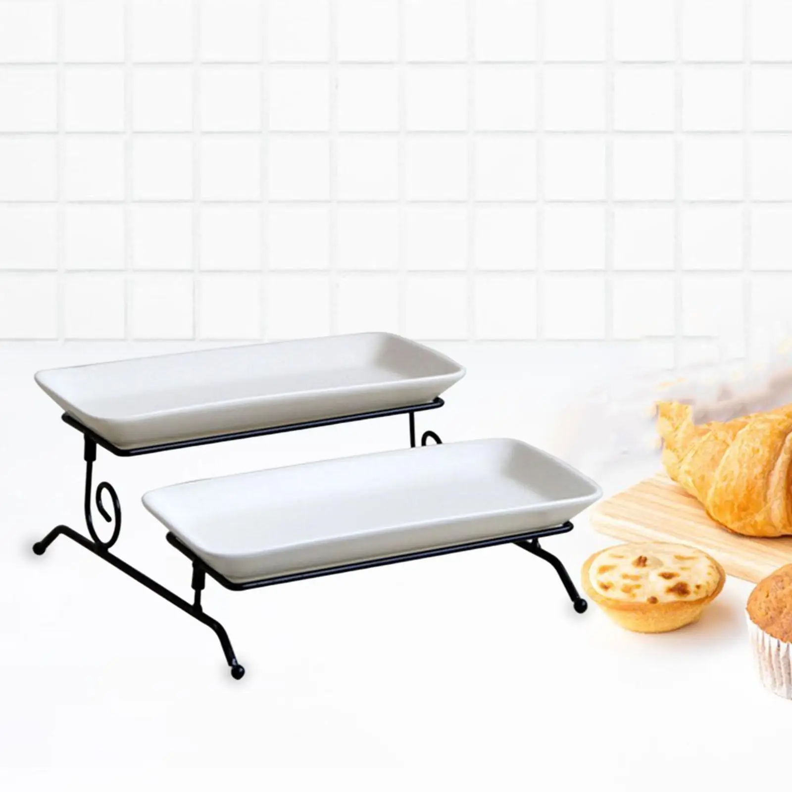 2 Layer Serving Platter Cupcake Stand Appetizer Tray Dessert Tray for Buffet