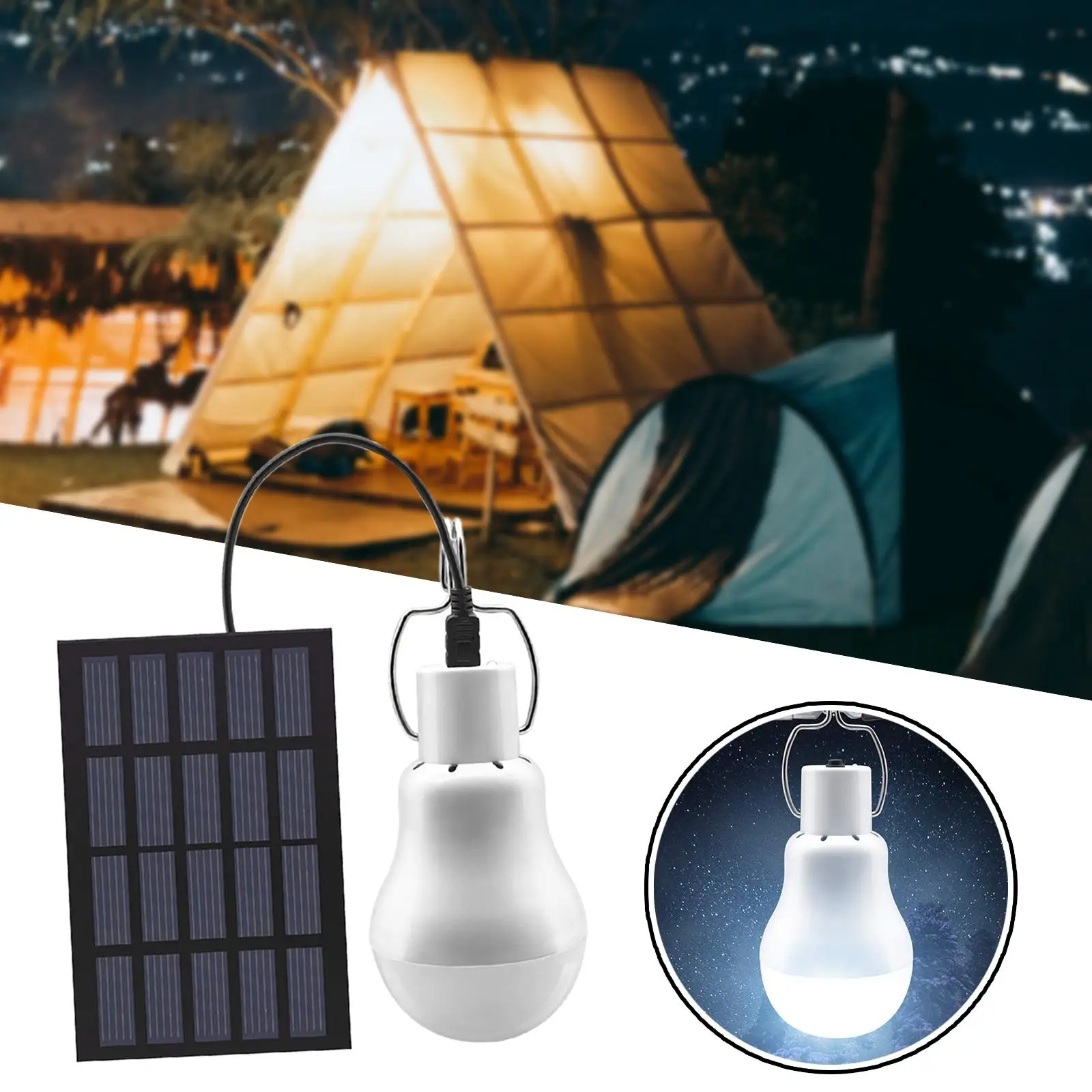 Portable LED Bulb Light Camping Solar Powered Panel Garden Hanging Lamp Lighting for Indoor Outdoor Yard Backpacking Lamp