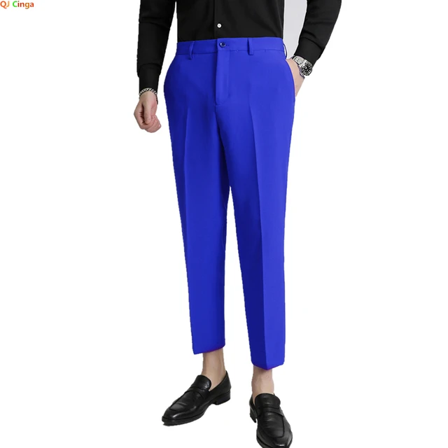 9 Color Summer Fashion Mens Suit Pants Pure Color Business Formal Pants  Slim Fit Office Mens Wedding Social Ankle Long Trousers