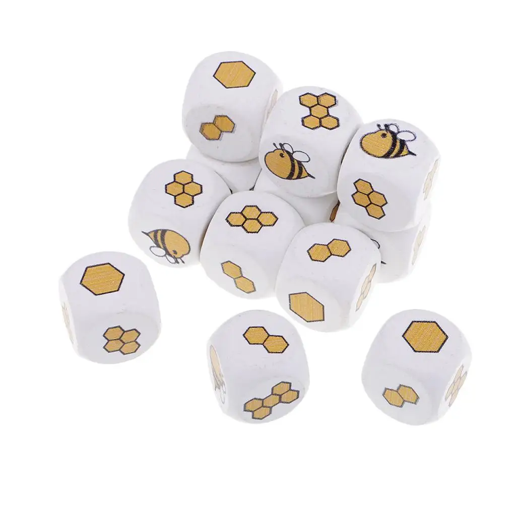 12 Pieces White Painted Wood Dice Dice Round Corner Kid Toys Game 6